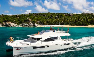 Moorings 514 power catamaran underway